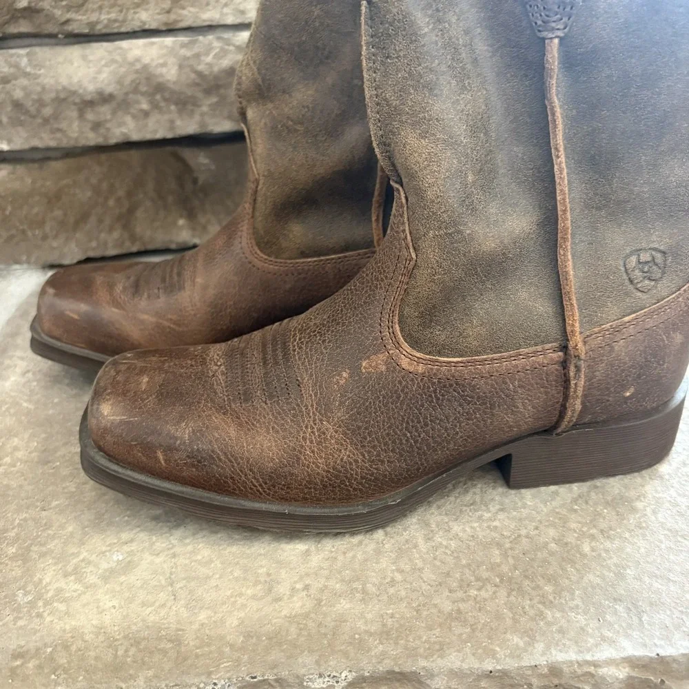 Ariat Youth Rambler Brown Leather Square Toe Western Boots Size 3